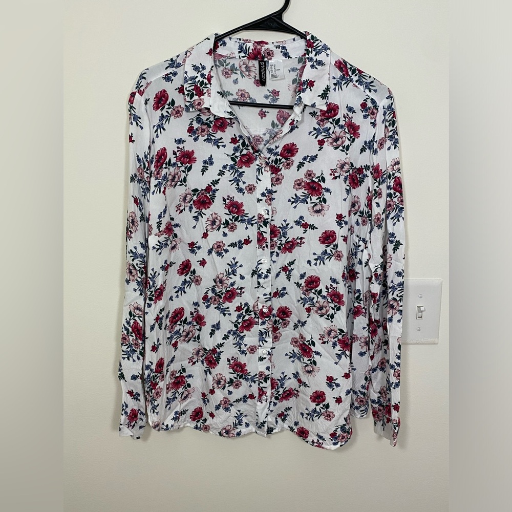 H&M Divided Long Sleeve Floral Blouse size 12
